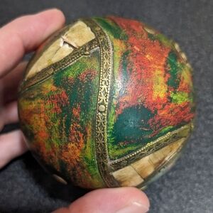 Wooden Hand Painted Brass Inlay Decorative Sphere Ball Heavy Decor Small